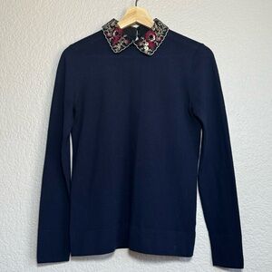 Club Monaco Joannah Sweater Embroidered Collar  Navy SP